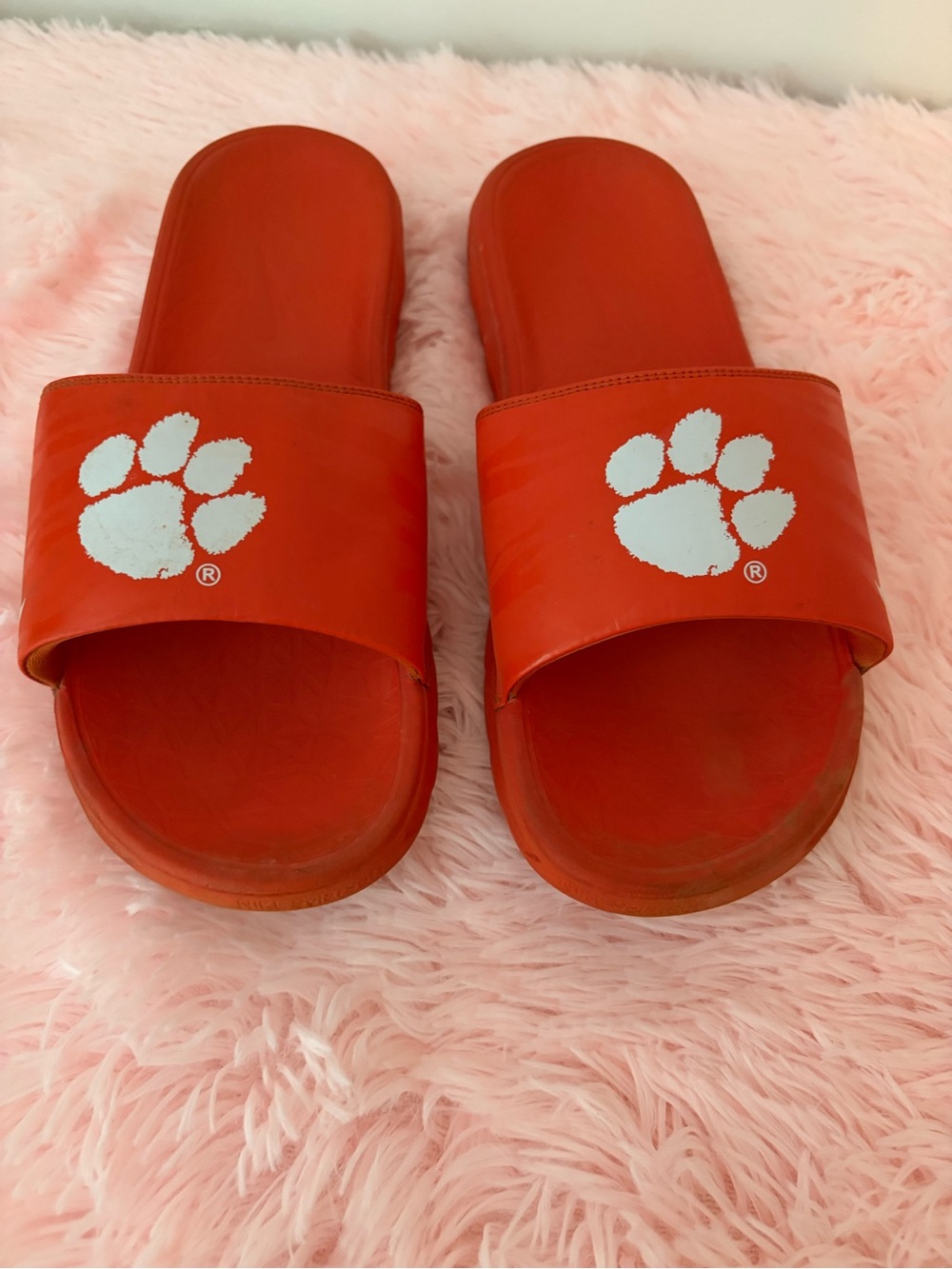 Nike Clemson Orange Slide Sandals with White Tiger Paw logo